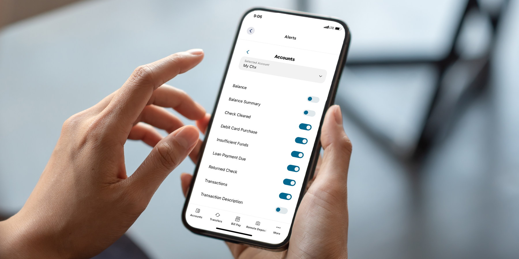 setting alerts on mobile app